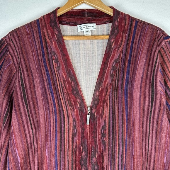 St. John Sport Stripe Wool Zippered Cardigan Sweater - Picture 2 of 10